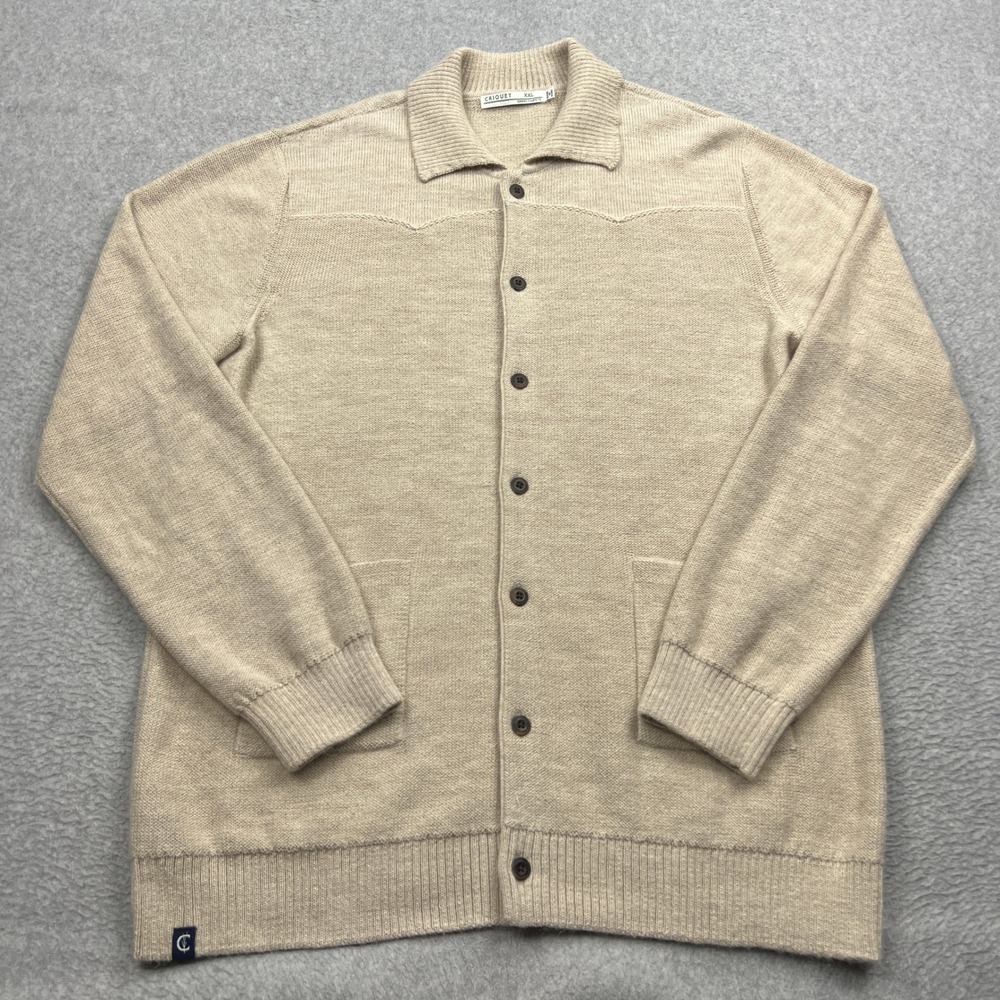 Criquet Sweater Men's XXL Beige 100% Baby Alpaca Western Cardigan Button Front